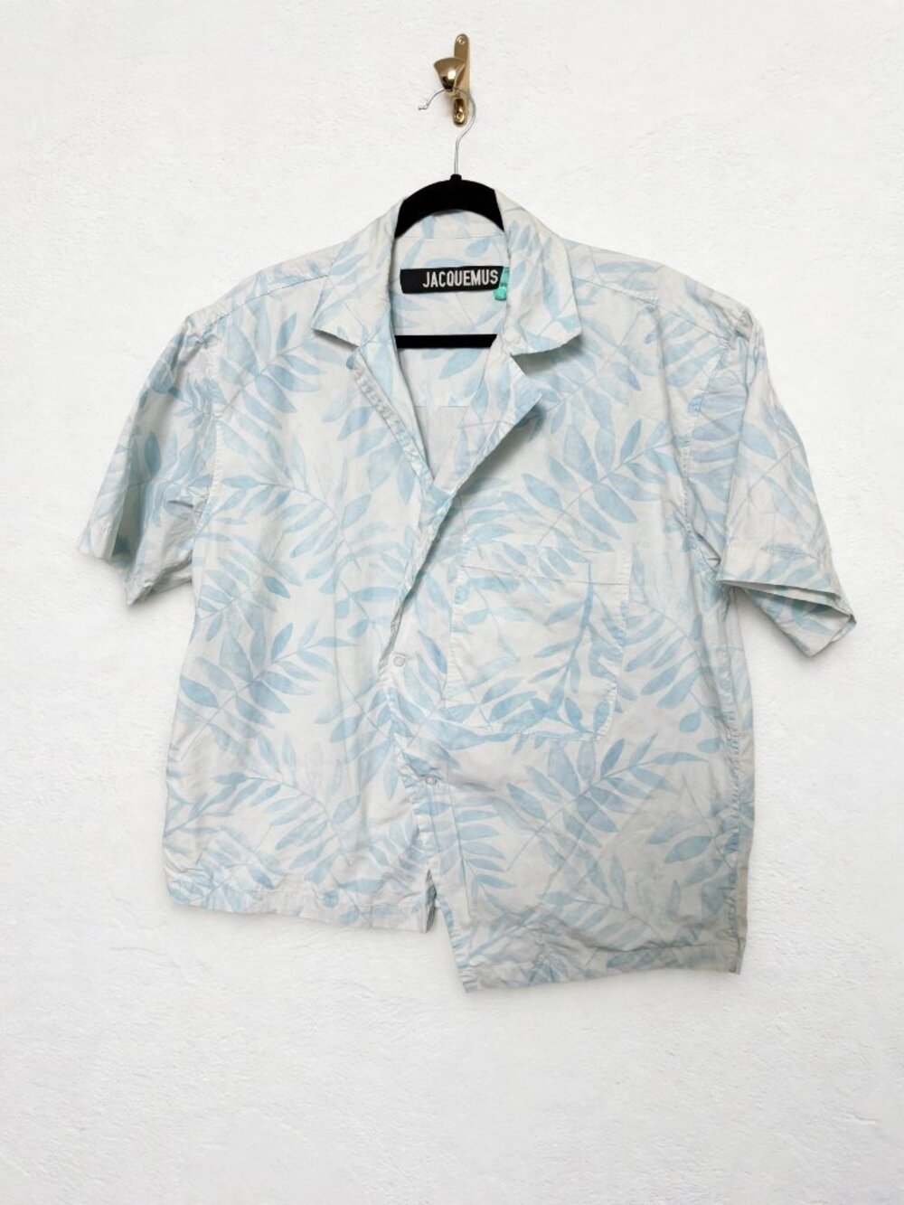 Jacquemus La Chemise Leaf Print Camp Shirt S Blue Cotton Resort Designer